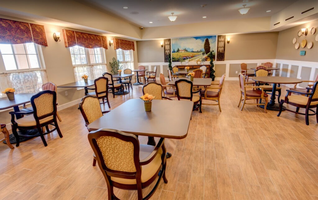 Dining room at Palm Bay Memory Care, a community offering senior living near Melbourne.